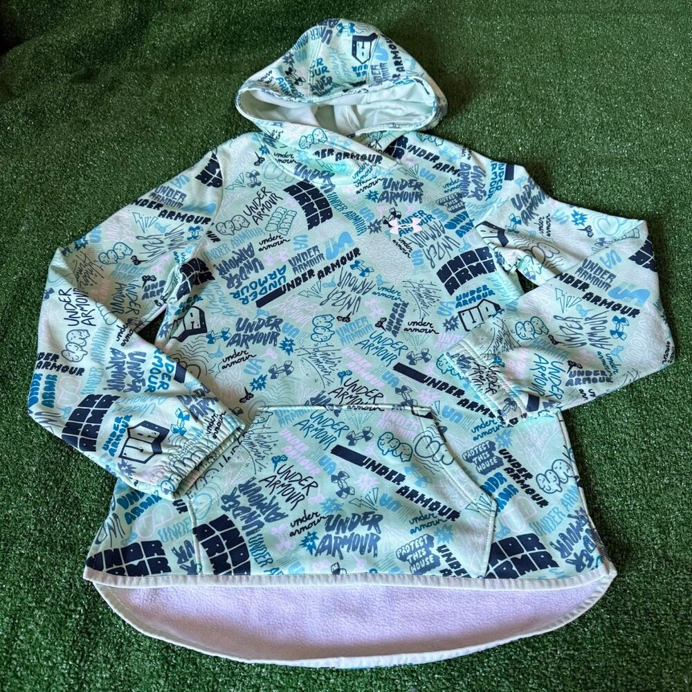 Under Armour All Over Print Kangaroo Pocket Mint Sweater Hoodie Youth Size M